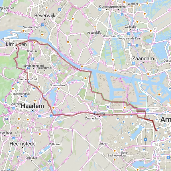 Miniatuurkaart van de fietsinspiratie "Gravelroute naar Halfweg" in Noord-Holland, Netherlands. Gemaakt door de Tarmacs.app fietsrouteplanner