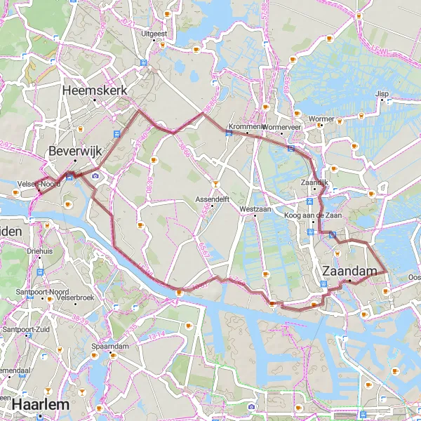 Miniatuurkaart van de fietsinspiratie "Gravelroute naar Krommenie" in Noord-Holland, Netherlands. Gemaakt door de Tarmacs.app fietsrouteplanner