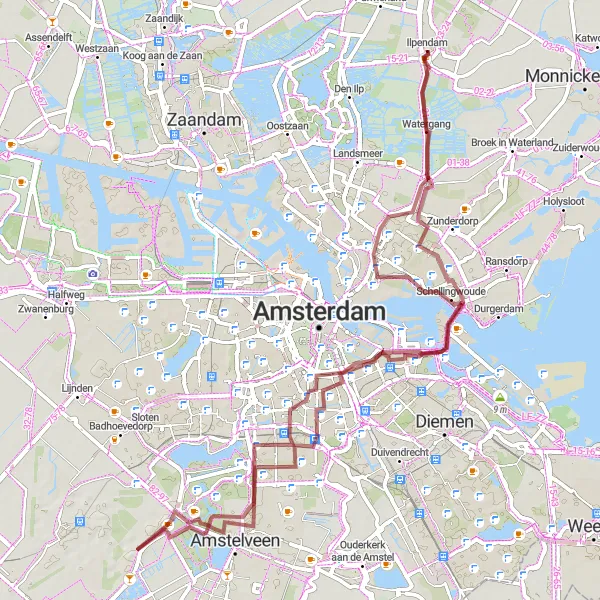 Map miniature of "Nature and Gravel Expedition" cycling inspiration in Noord-Holland, Netherlands. Generated by Tarmacs.app cycling route planner