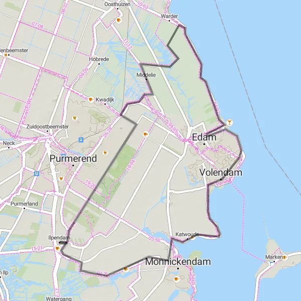 Map miniature of "Charm and History: Exploring the Countryside" cycling inspiration in Noord-Holland, Netherlands. Generated by Tarmacs.app cycling route planner