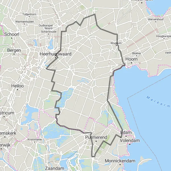 Map miniature of "The Rijp and Gouwe Loop" cycling inspiration in Noord-Holland, Netherlands. Generated by Tarmacs.app cycling route planner