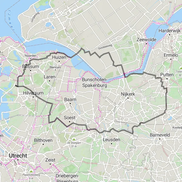 Miniatuurkaart van de fietsinspiratie "Naarden naar Lage Vuursche Fietsroute" in Noord-Holland, Netherlands. Gemaakt door de Tarmacs.app fietsrouteplanner
