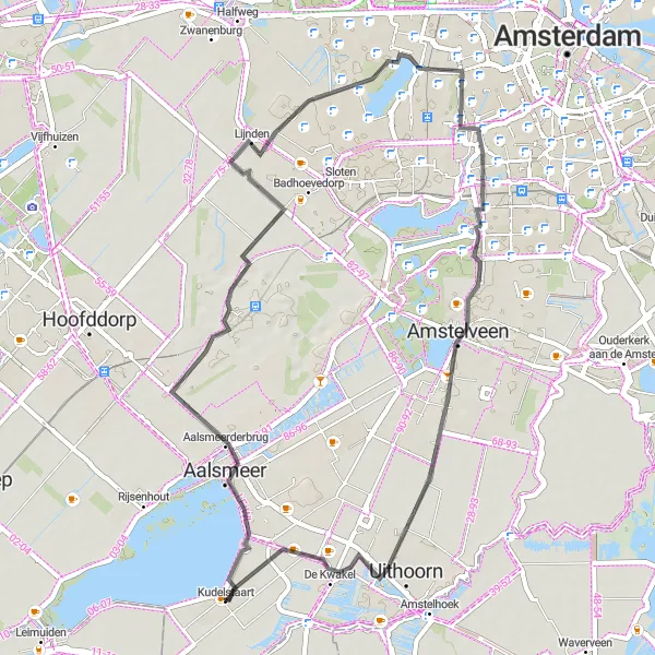 Map miniature of "Scenic Road Cycling to Lijnden and Amstelveen" cycling inspiration in Noord-Holland, Netherlands. Generated by Tarmacs.app cycling route planner