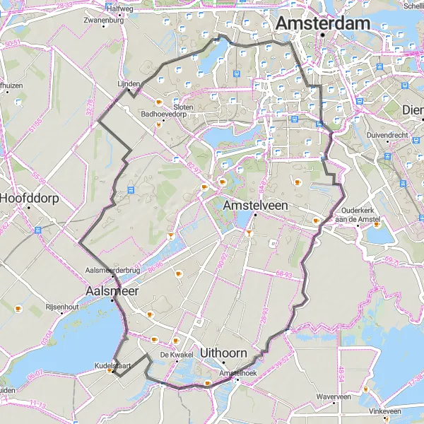 Map miniature of "The Floral Route" cycling inspiration in Noord-Holland, Netherlands. Generated by Tarmacs.app cycling route planner