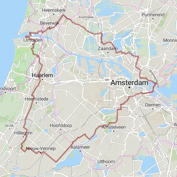Map miniature of "Landsmeer to Oostzaan (Gravel)" cycling inspiration in Noord-Holland, Netherlands. Generated by Tarmacs.app cycling route planner