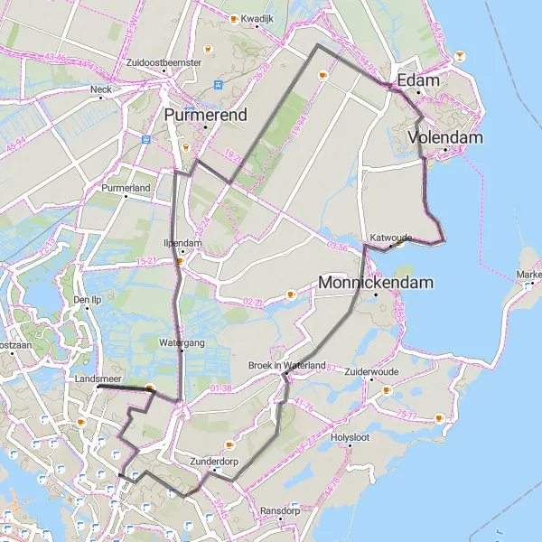 Map miniature of "Waterland Escape" cycling inspiration in Noord-Holland, Netherlands. Generated by Tarmacs.app cycling route planner