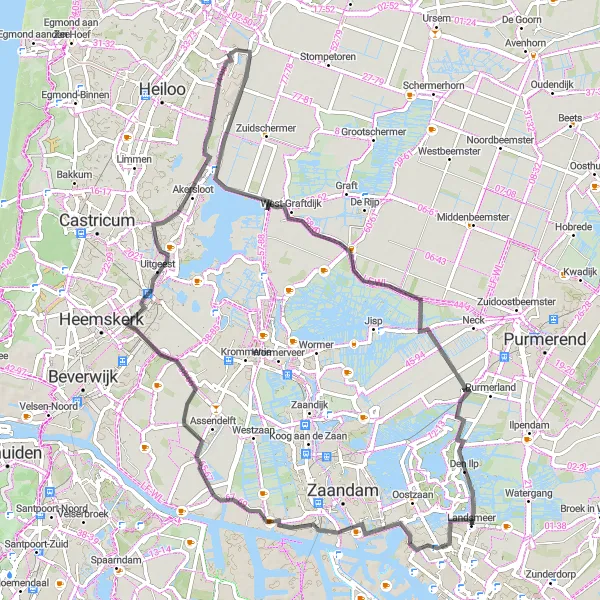Map miniature of "Coastal Ride" cycling inspiration in Noord-Holland, Netherlands. Generated by Tarmacs.app cycling route planner