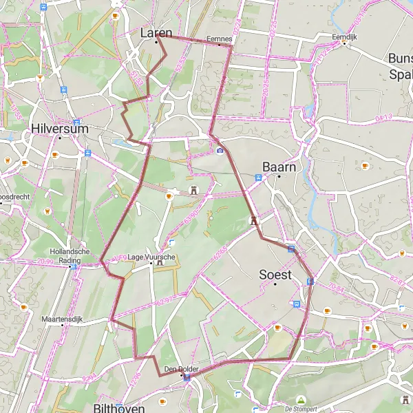 Miniatuurkaart van de fietsinspiratie "Van Laren naar Paleis Soestdijk" in Noord-Holland, Netherlands. Gemaakt door de Tarmacs.app fietsrouteplanner