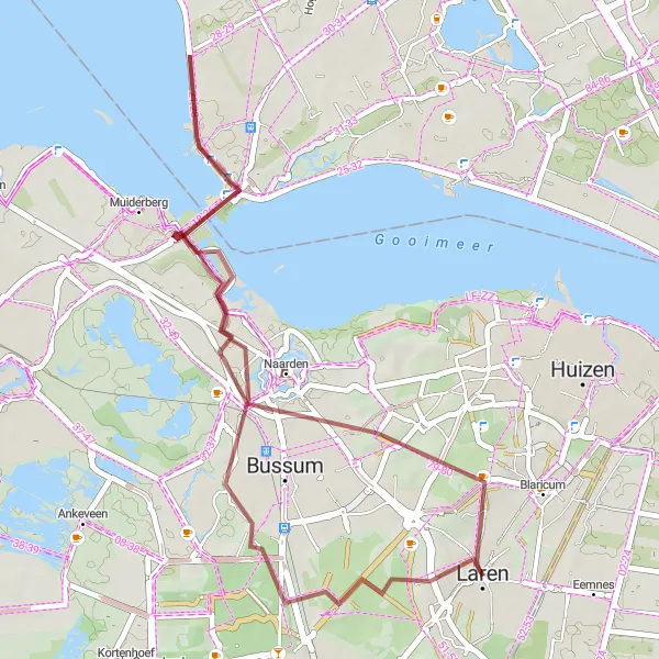 Miniatuurkaart van de fietsinspiratie "Gravelavontuur door Naarden en Bussum" in Noord-Holland, Netherlands. Gemaakt door de Tarmacs.app fietsrouteplanner