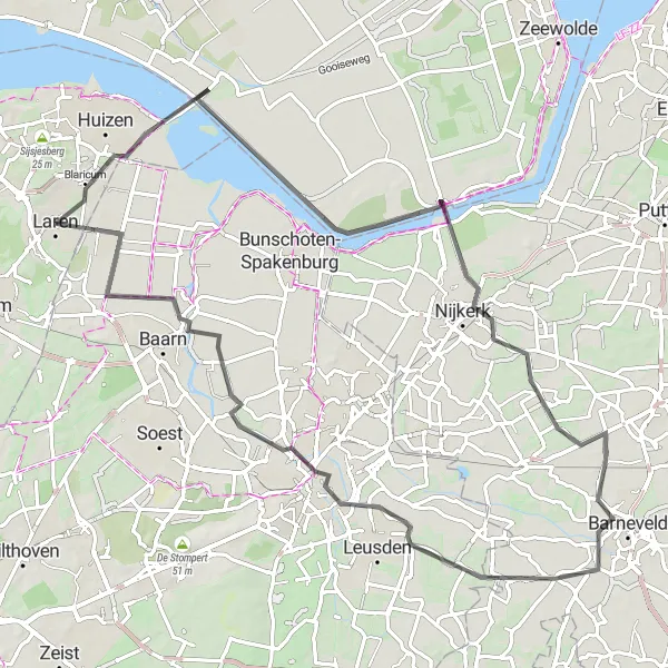 Map miniature of "Road Route - Blaricum Adventure" cycling inspiration in Noord-Holland, Netherlands. Generated by Tarmacs.app cycling route planner