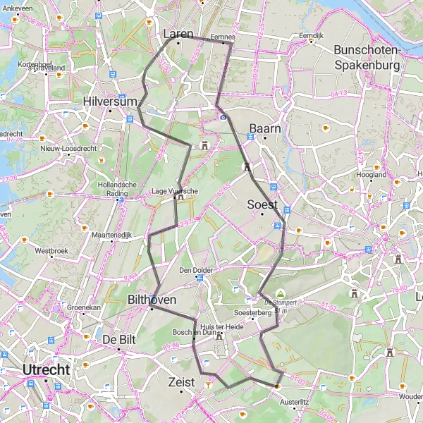 Map miniature of "Laren - Soest Forest Loop" cycling inspiration in Noord-Holland, Netherlands. Generated by Tarmacs.app cycling route planner