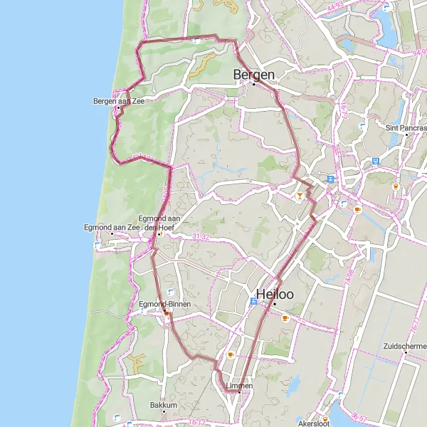 Map miniature of "Egmond-Binnen Escape" cycling inspiration in Noord-Holland, Netherlands. Generated by Tarmacs.app cycling route planner