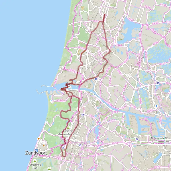 Map miniature of "Gravel Extravaganza" cycling inspiration in Noord-Holland, Netherlands. Generated by Tarmacs.app cycling route planner