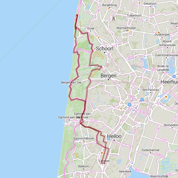 Map miniature of "Scenic Gravel Route near Limmen" cycling inspiration in Noord-Holland, Netherlands. Generated by Tarmacs.app cycling route planner