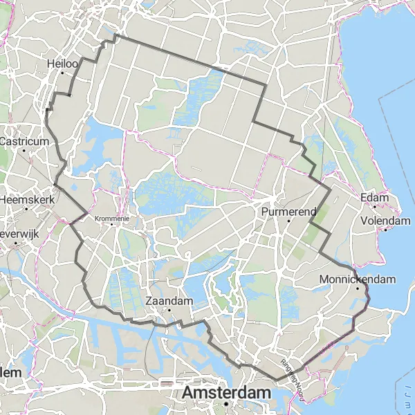 Map miniature of "Discover the beauty of Noord-Holland" cycling inspiration in Noord-Holland, Netherlands. Generated by Tarmacs.app cycling route planner