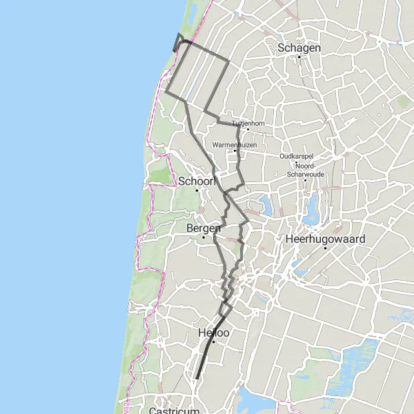 Map miniature of "The Koedijk Experience" cycling inspiration in Noord-Holland, Netherlands. Generated by Tarmacs.app cycling route planner