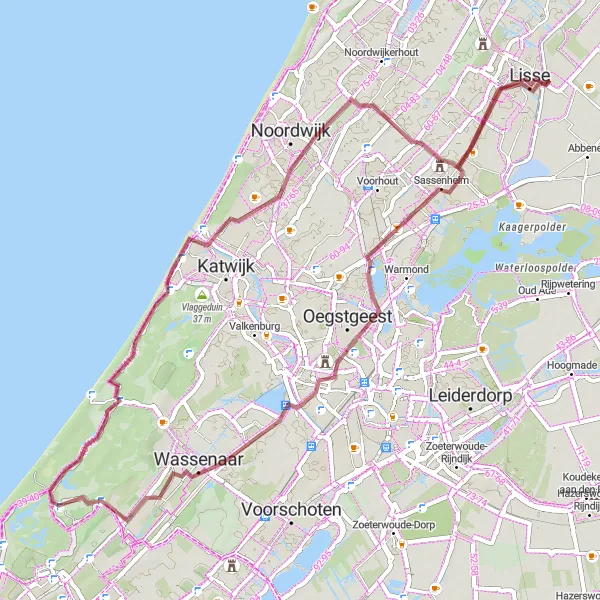 Miniatuurkaart van de fietsinspiratie "Gravelroute naar Katwijk aan Zee en Theekoepel" in Noord-Holland, Netherlands. Gemaakt door de Tarmacs.app fietsrouteplanner