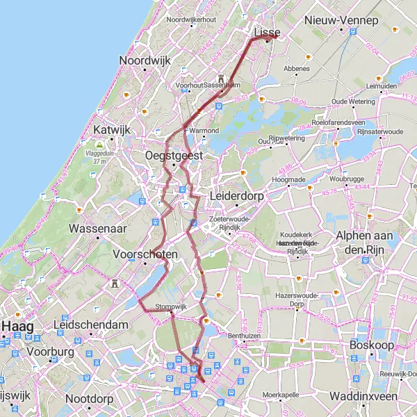 Miniatuurkaart van de fietsinspiratie "Gravelroute via Sassenheim en Zuidbuurt" in Noord-Holland, Netherlands. Gemaakt door de Tarmacs.app fietsrouteplanner