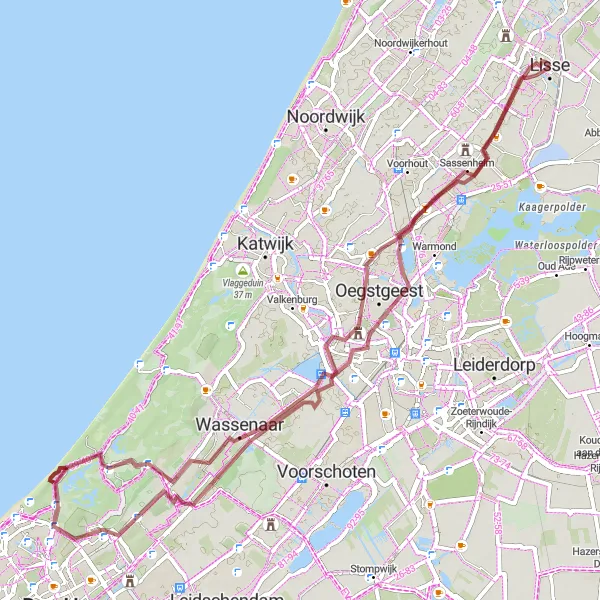 Map miniature of "Gravel and Castles" cycling inspiration in Noord-Holland, Netherlands. Generated by Tarmacs.app cycling route planner