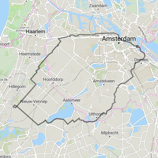 Map miniature of "Discover Hidden Gems near Lisserbroek on this Road Cycling Route" cycling inspiration in Noord-Holland, Netherlands. Generated by Tarmacs.app cycling route planner