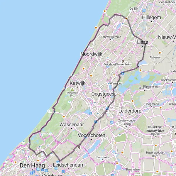 Miniatuurkaart van de fietsinspiratie "Ontspannende Fietsroute door Warmond en Katwijk aan Zee" in Noord-Holland, Netherlands. Gemaakt door de Tarmacs.app fietsrouteplanner