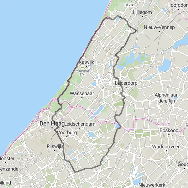 Miniatuurkaart van de fietsinspiratie "Cultuurrijke Fietsroute langs Sassenheim en Noordwijk aan Zee" in Noord-Holland, Netherlands. Gemaakt door de Tarmacs.app fietsrouteplanner