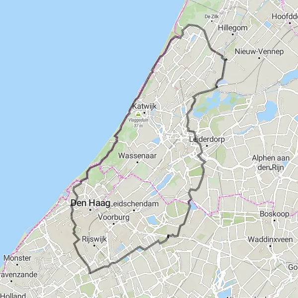 Miniatuurkaart van de fietsinspiratie "Historische Fietsroute langs Warmond en Noordwijk aan Zee" in Noord-Holland, Netherlands. Gemaakt door de Tarmacs.app fietsrouteplanner
