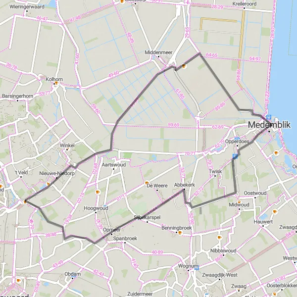 Miniatuurkaart van de fietsinspiratie "Ontdek 't Slot en Middenmeer" in Noord-Holland, Netherlands. Gemaakt door de Tarmacs.app fietsrouteplanner
