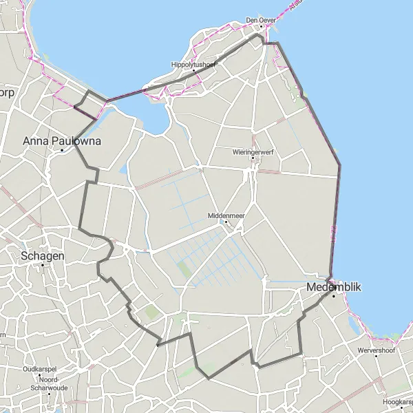 Miniatuurkaart van de fietsinspiratie "Fietsen door Noord-Hollandse Natuur" in Noord-Holland, Netherlands. Gemaakt door de Tarmacs.app fietsrouteplanner