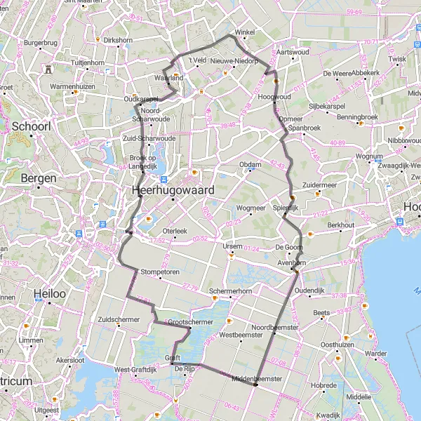 Miniatuurkaart van de fietsinspiratie "Fietsroute langs Graft en Hoogwoud" in Noord-Holland, Netherlands. Gemaakt door de Tarmacs.app fietsrouteplanner