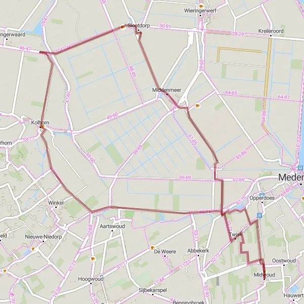 Miniatuurkaart van de fietsinspiratie "Twisk en 't Westeinde Graveltocht" in Noord-Holland, Netherlands. Gemaakt door de Tarmacs.app fietsrouteplanner