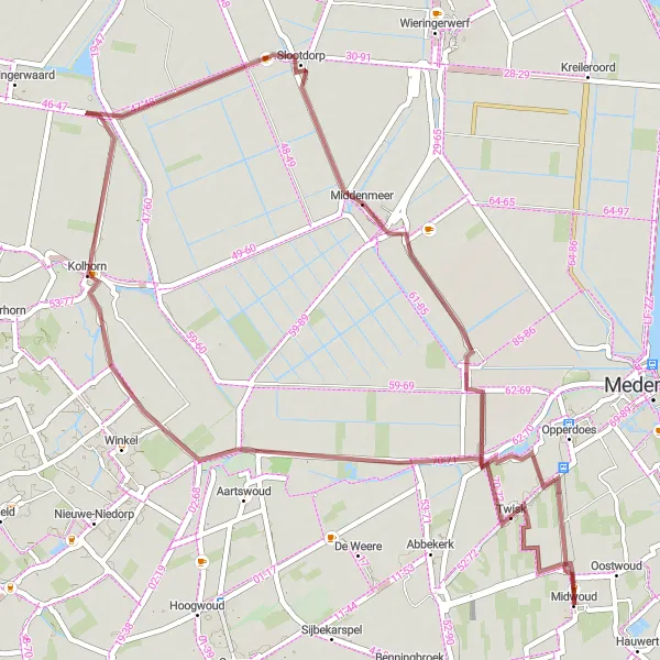 Map miniature of "Twisk and 't Westeinde Gravel Adventure" cycling inspiration in Noord-Holland, Netherlands. Generated by Tarmacs.app cycling route planner