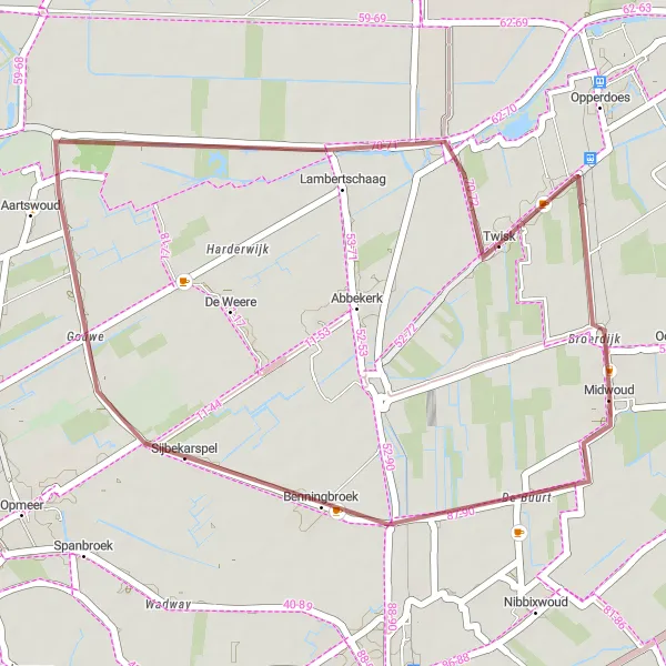 Miniatuurkaart van de fietsinspiratie "Graveltocht Gouwe-Twisk-Midwoud" in Noord-Holland, Netherlands. Gemaakt door de Tarmacs.app fietsrouteplanner