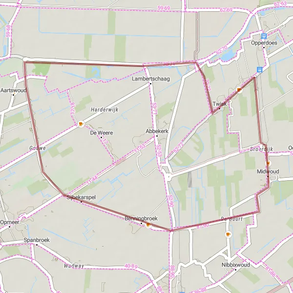 Map miniature of "The Gouwe Gravel Route" cycling inspiration in Noord-Holland, Netherlands. Generated by Tarmacs.app cycling route planner