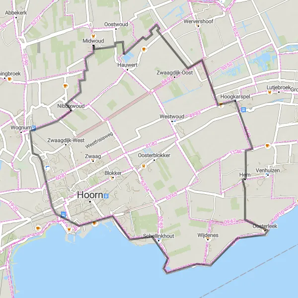 Miniatuurkaart van de fietsinspiratie "Hoogkarspel naar Nibbixwoud Fietsexpeditie" in Noord-Holland, Netherlands. Gemaakt door de Tarmacs.app fietsrouteplanner