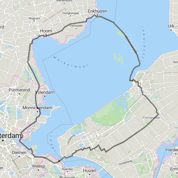 Map miniature of "Scenic Loop Around Monnickendam" cycling inspiration in Noord-Holland, Netherlands. Generated by Tarmacs.app cycling route planner