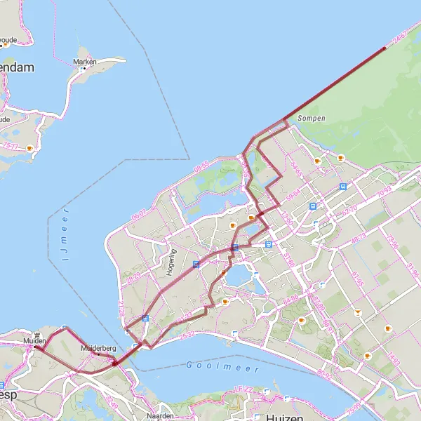 Map miniature of "Off-Road Adventure: Gravel Ride from Muiden to Almere Poort" cycling inspiration in Noord-Holland, Netherlands. Generated by Tarmacs.app cycling route planner