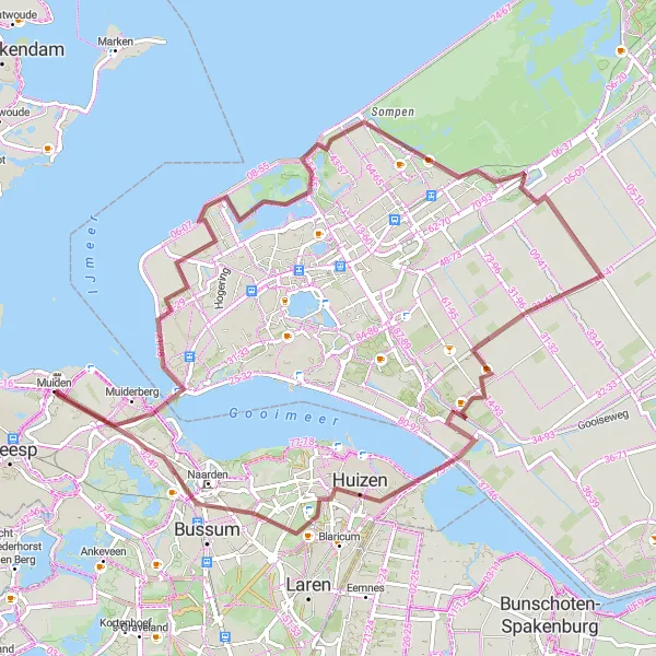 Map miniature of "Gravel Adventure to Bussum" cycling inspiration in Noord-Holland, Netherlands. Generated by Tarmacs.app cycling route planner