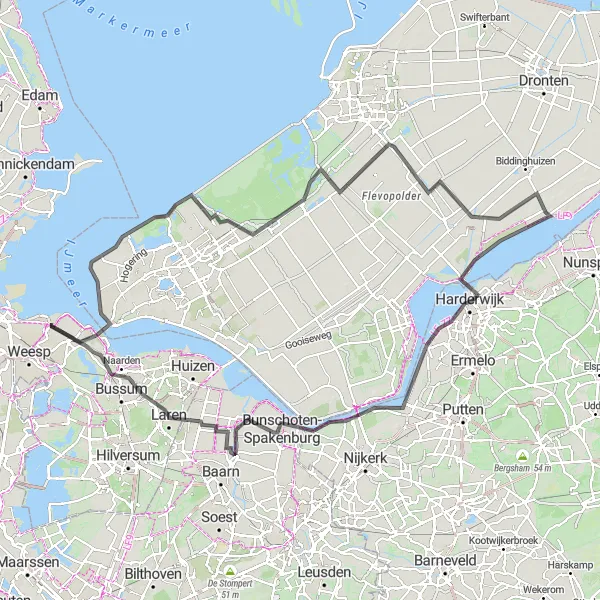 Miniatuurkaart van de fietsinspiratie "Waterrijke Tour" in Noord-Holland, Netherlands. Gemaakt door de Tarmacs.app fietsrouteplanner