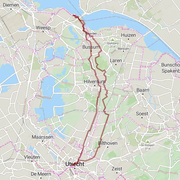 Map miniature of "Gravel Route through Muiderberg and Naarden" cycling inspiration in Noord-Holland, Netherlands. Generated by Tarmacs.app cycling route planner