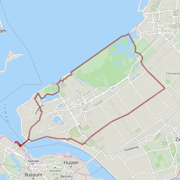 Map miniature of "Gravel Adventure through Almere" cycling inspiration in Noord-Holland, Netherlands. Generated by Tarmacs.app cycling route planner