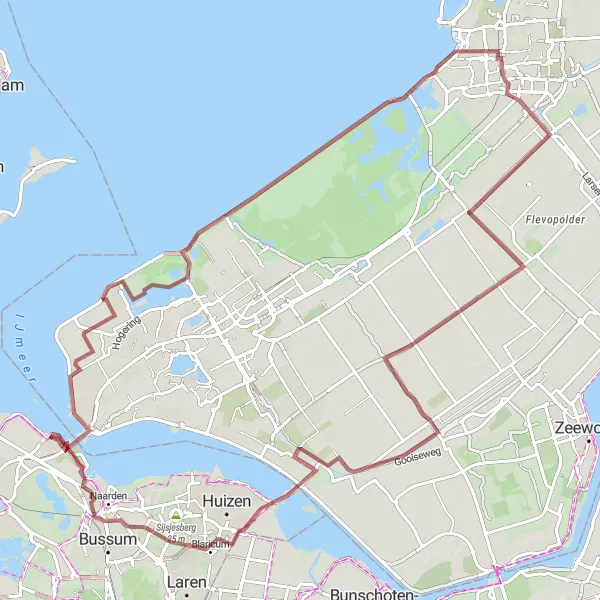 Map miniature of "Gravel Route through Lelystad and Eemmeer" cycling inspiration in Noord-Holland, Netherlands. Generated by Tarmacs.app cycling route planner
