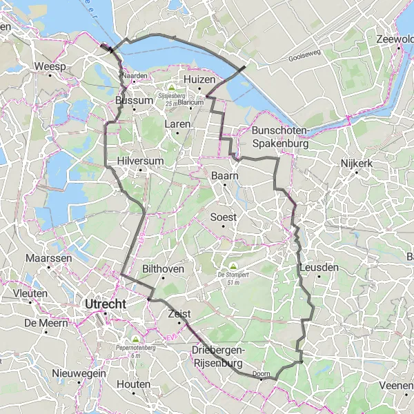 Miniatuurkaart van de fietsinspiratie "Muiderberg to 's-Graveland Tour" in Noord-Holland, Netherlands. Gemaakt door de Tarmacs.app fietsrouteplanner