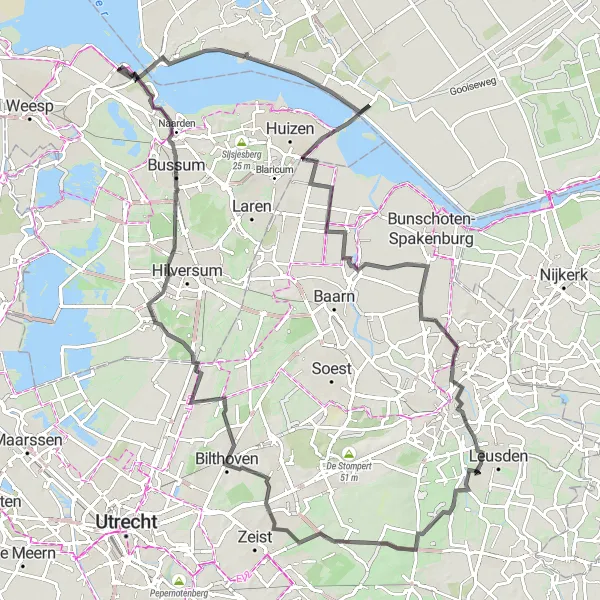 Map miniature of "Muiderberg to Echomuur Round-Trip" cycling inspiration in Noord-Holland, Netherlands. Generated by Tarmacs.app cycling route planner