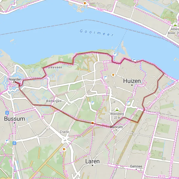 Map miniature of "Naarden Gravel Loop" cycling inspiration in Noord-Holland, Netherlands. Generated by Tarmacs.app cycling route planner