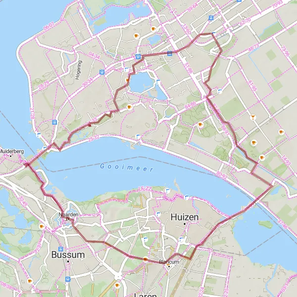 Map miniature of "Naarden Gravel Adventure" cycling inspiration in Noord-Holland, Netherlands. Generated by Tarmacs.app cycling route planner