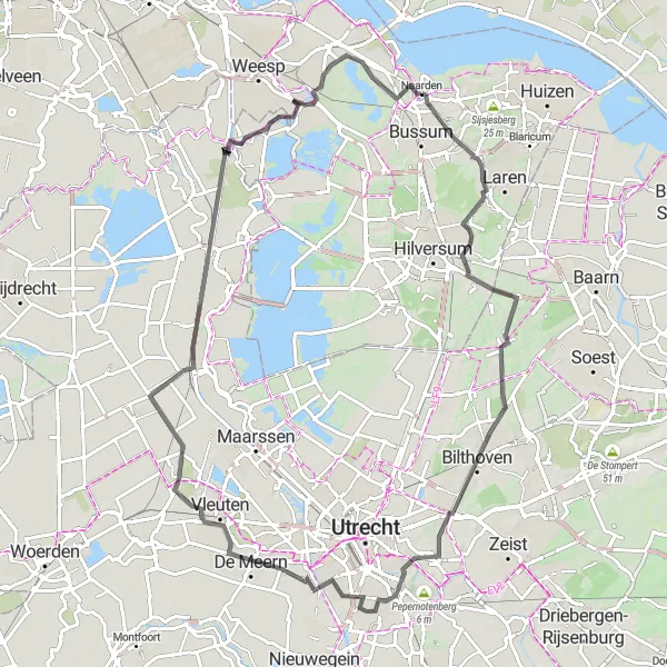 Miniatuurkaart van de fietsinspiratie "Naarden - De Meern Route" in Noord-Holland, Netherlands. Gemaakt door de Tarmacs.app fietsrouteplanner