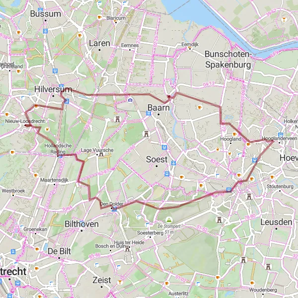 Map miniature of "Nieuw-Loosdrecht Gravel Adventure" cycling inspiration in Noord-Holland, Netherlands. Generated by Tarmacs.app cycling route planner