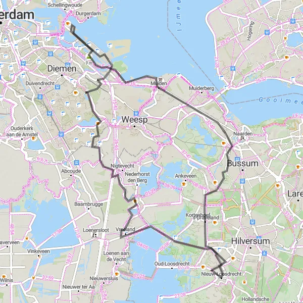 Map miniature of "Historical Gems of Vecht River" cycling inspiration in Noord-Holland, Netherlands. Generated by Tarmacs.app cycling route planner