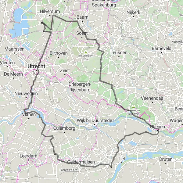 Map miniature of "Utrecht Hills Challenge" cycling inspiration in Noord-Holland, Netherlands. Generated by Tarmacs.app cycling route planner